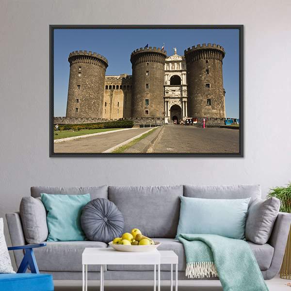 Castel Dell Ovo Canvas Wall Art-1 Piece-Floating Frame-24" x 16"-Tiaracle