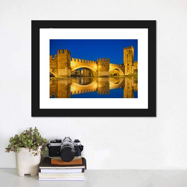 Castelvecchio Bridge Canvas Wall Art-1 Piece-Framed Print-20" x 16"-Tiaracle