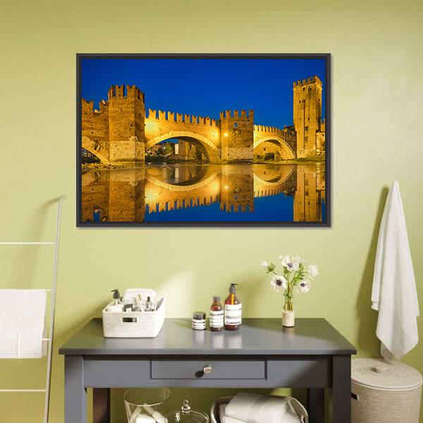 Castelvecchio Bridge Canvas Wall Art-5 Horizontal-Gallery Wrap-22" x 12"-Tiaracle