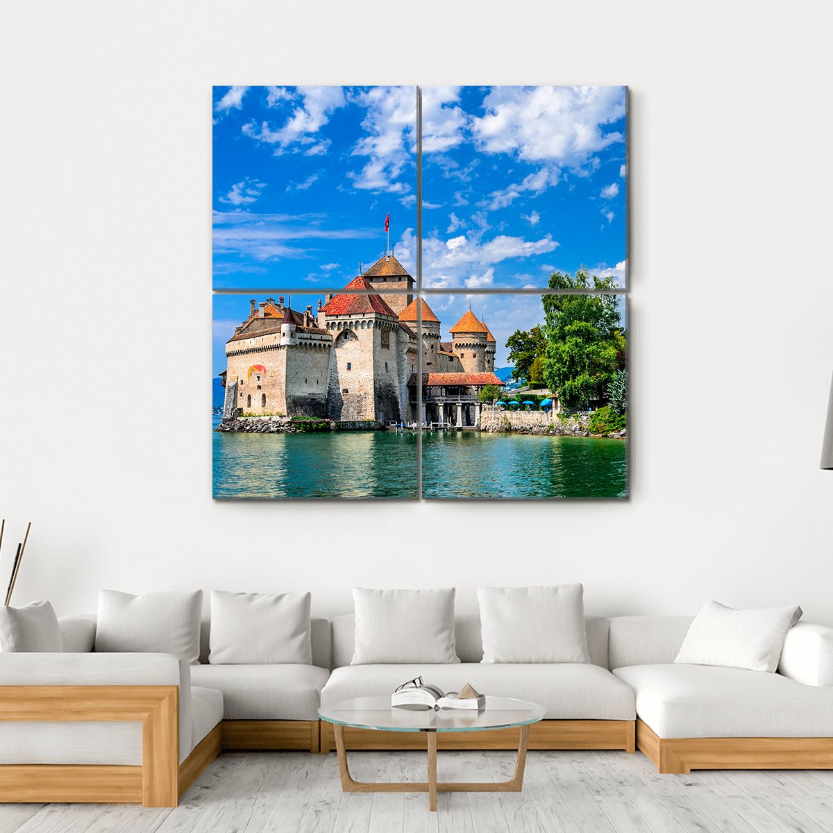 Castle Chillon Canvas Wall Art-4 Square-Gallery Wrap-17" x 17"-Tiaracle