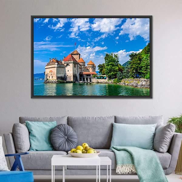 Castle Chillon Canvas Wall Art-1 Piece-Floating Frame-24" x 16"-Tiaracle