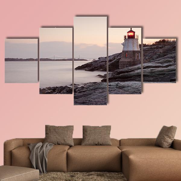 Castle Hill Lighthouse Canvas Wall Art-5 Star-Gallery Wrap-62" x 32"-Tiaracle