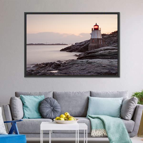 Castle Hill Lighthouse Canvas Wall Art-1 Piece-Floating Frame-24" x 16"-Tiaracle