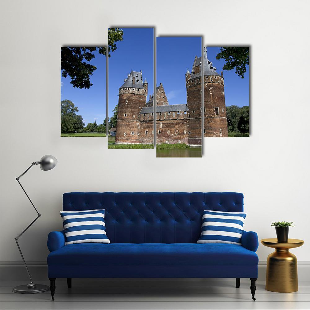 Castle in Beersel Canvas Wall Art-4 Pop-Gallery Wrap-50" x 32"-Tiaracle