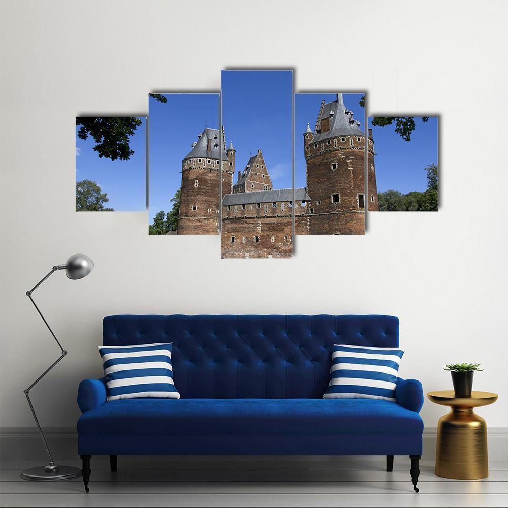 Castle in Beersel Canvas Wall Art-5 Star-Gallery Wrap-62" x 32"-Tiaracle