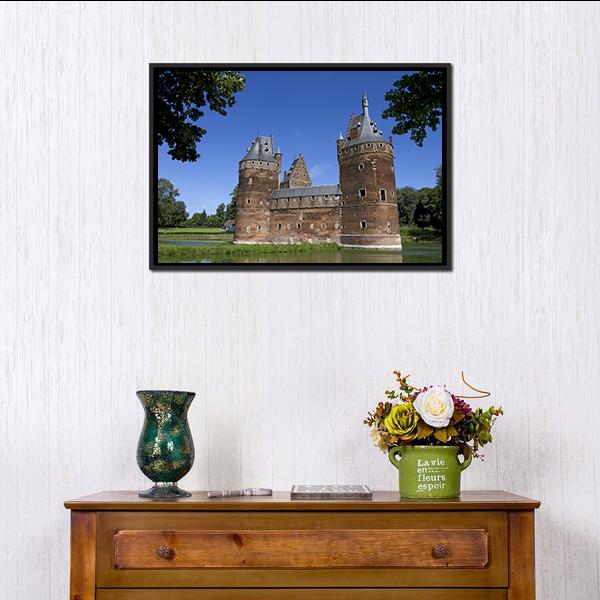 Castle in Beersel Canvas Wall Art-1 Piece-Floating Frame-24" x 16"-Tiaracle