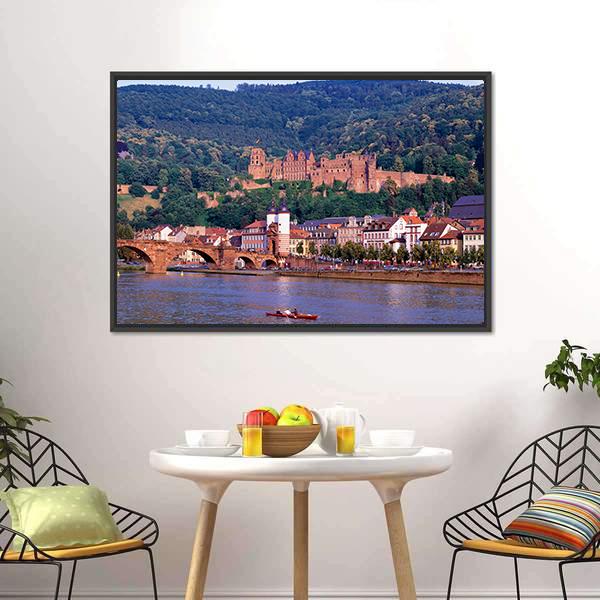 Castle In Heidelberg Canvas Wall Art-1 Piece-Floating Frame-24" x 16"-Tiaracle