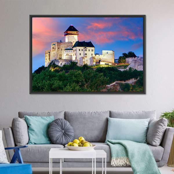 Castle In Trencin Canvas Wall Art-1 Piece-Floating Frame-36" x 24"-Tiaracle