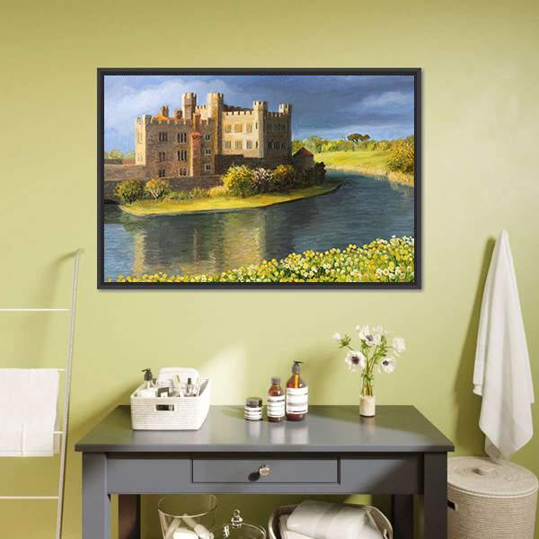 Castle Near Leeds UK Canvas Wall Art-1 Piece-Floating Frame-24" x 16"-Tiaracle
