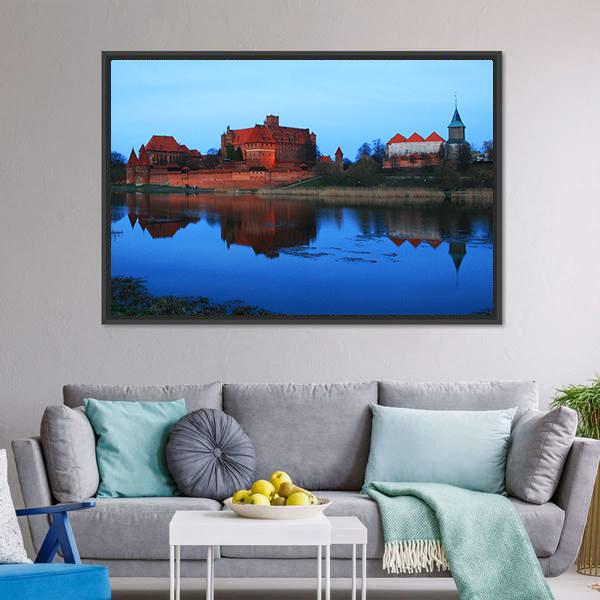 Castle Of The Teutonic Knights And Lake Dusia Panoramic Canvas Wall Art-1 Piece-36" x 12"-Tiaracle