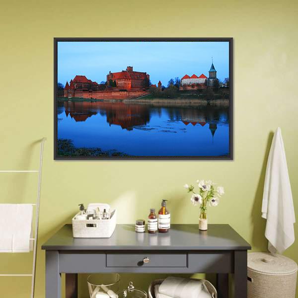 Castle Of The Teutonic Knights And Lake Dusia Panoramic Canvas Wall Art-1 Piece-36" x 12"-Tiaracle