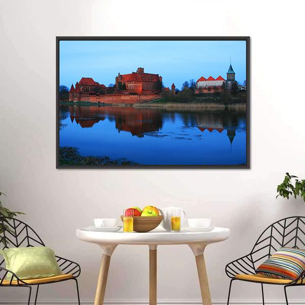 Castle Of The Teutonic Knights And Lake Dusia Panoramic Canvas Wall Art-1 Piece-36" x 12"-Tiaracle