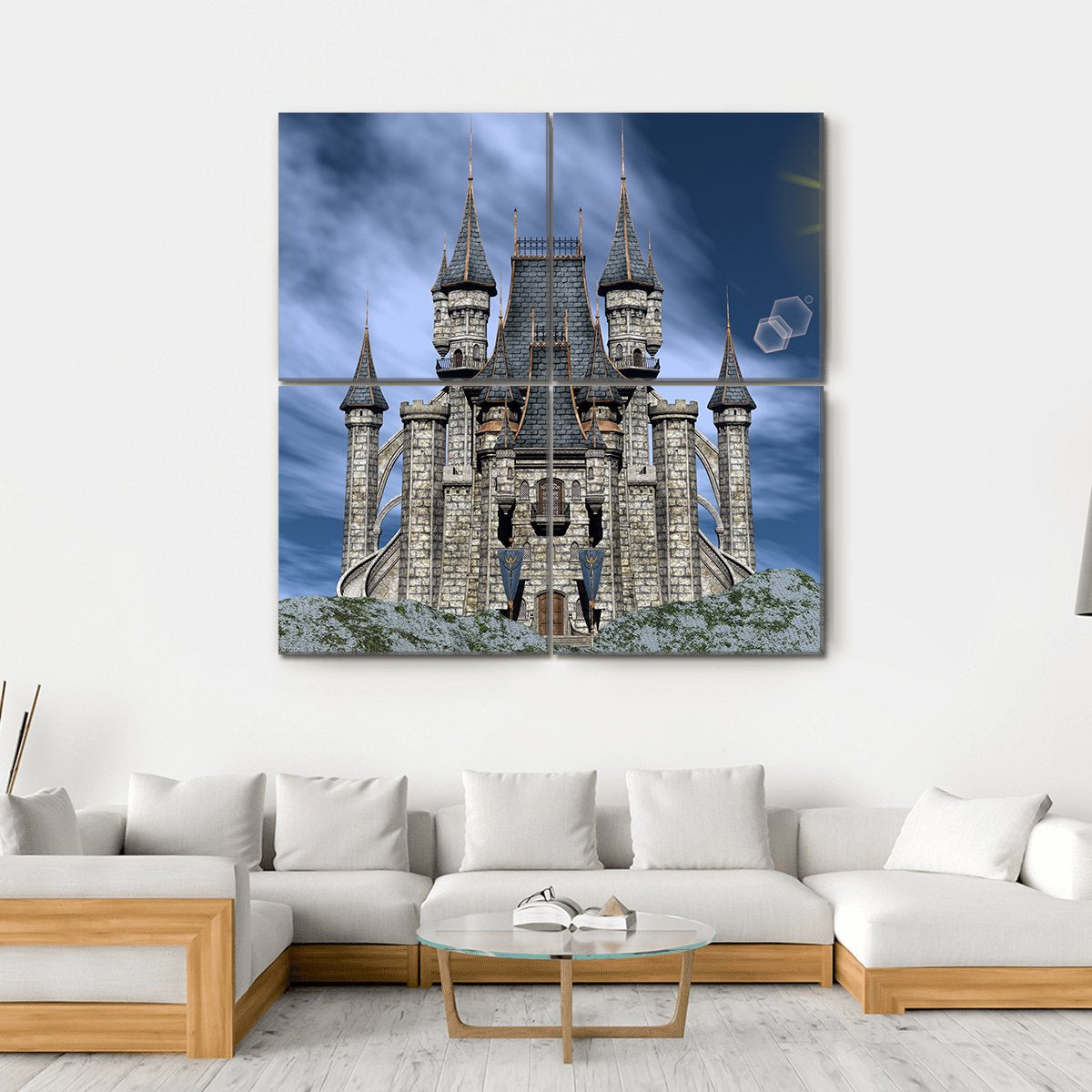 Castle Upon A Rocky Hill Canvas Wall Art-4 Square-Gallery Wrap-17" x 17"-Tiaracle