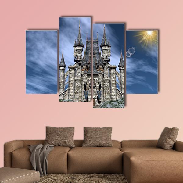 Castle Upon A Rocky Hill Canvas Wall Art-4 Pop-Gallery Wrap-50" x 32"-Tiaracle