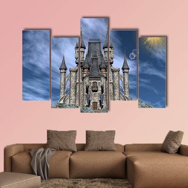 Castle Upon A Rocky Hill Canvas Wall Art-5 Pop-Gallery Wrap-47" x 32"-Tiaracle