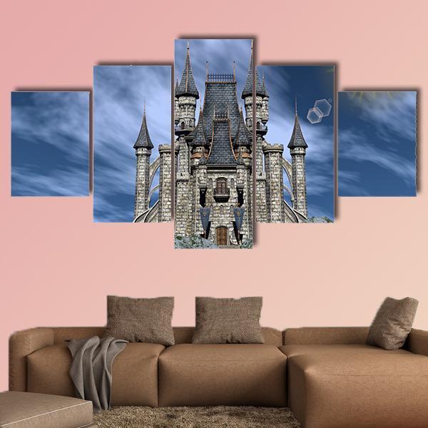 Castle Upon A Rocky Hill Canvas Wall Art-5 Star-Gallery Wrap-62" x 32"-Tiaracle