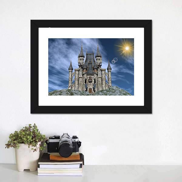 Castle Upon A Rocky Hill Canvas Wall Art-1 Piece-Framed Print-20" x 16"-Tiaracle