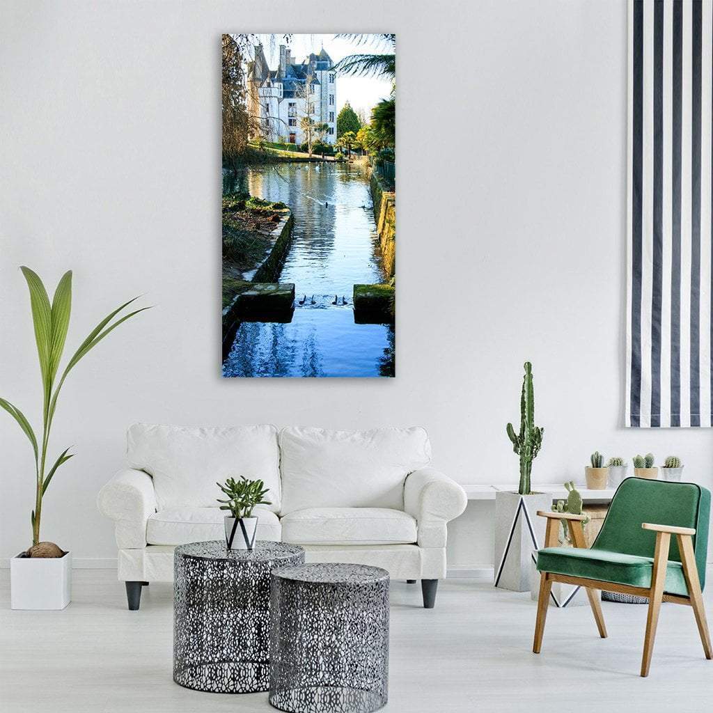 Castle With Canal Vertical Canvas Wall Art-3 Vertical-Gallery Wrap-12" x 25"-Tiaracle