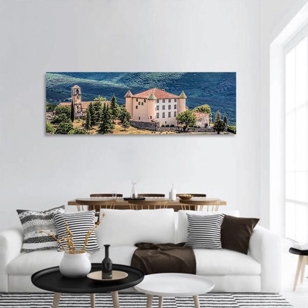 Castle With Mountains France Panoramic Canvas Wall Art-1 Piece-36" x 12"-Tiaracle