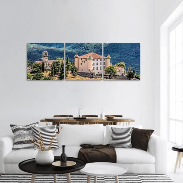 Castle With Mountains France Panoramic Canvas Wall Art-3 Piece-25" x 08"-Tiaracle
