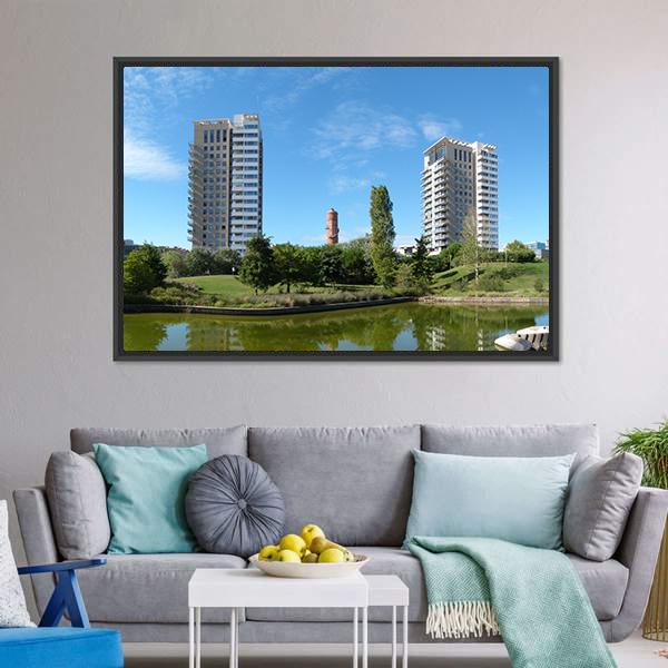 Catalonia Business District Under Blue Sky Panoramic Canvas Wall Art-1 Piece-36" x 12"-Tiaracle