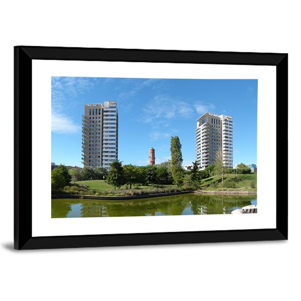 Catalonia Business District Under Blue Sky Panoramic Canvas Wall Art-1 Piece-36" x 12"-Tiaracle