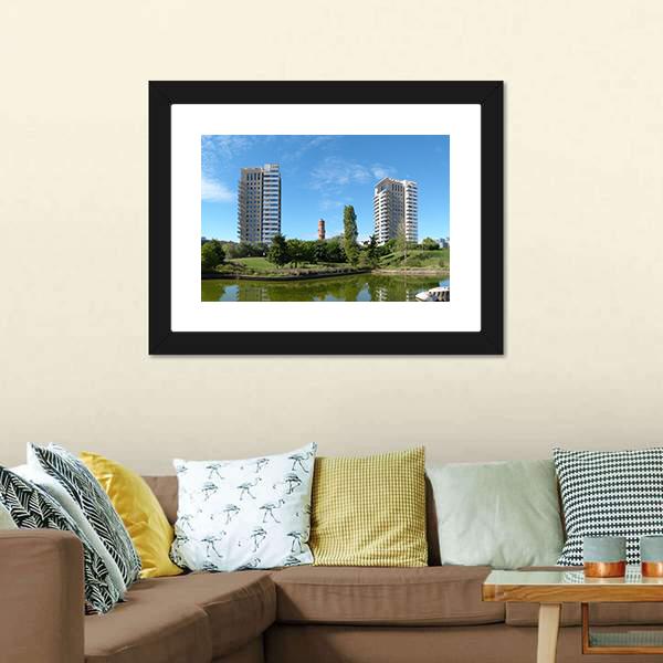 Catalonia Business District Under Blue Sky Panoramic Canvas Wall Art-1 Piece-36" x 12"-Tiaracle