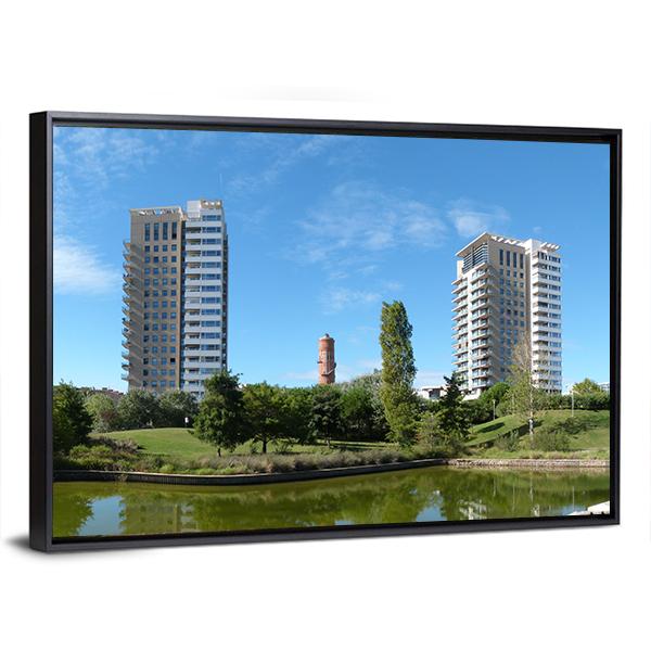 Catalonia Business District Under Blue Sky Panoramic Canvas Wall Art-1 Piece-36" x 12"-Tiaracle