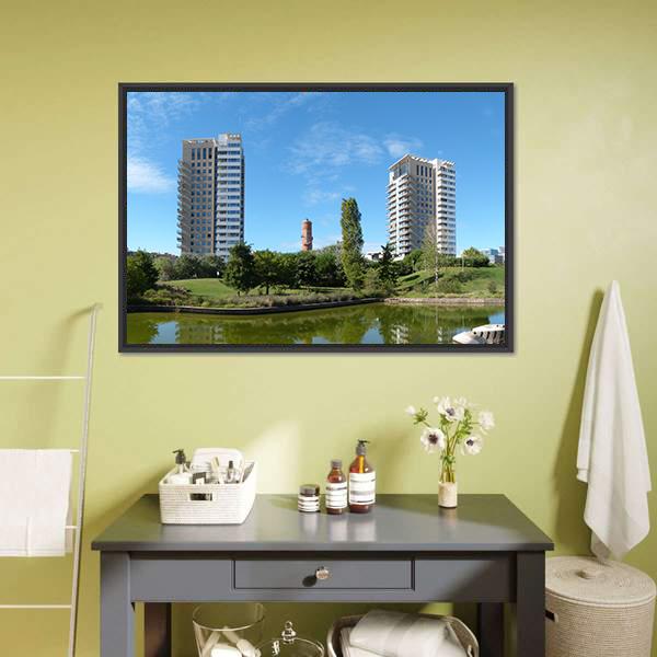 Catalonia Business District Under Blue Sky Panoramic Canvas Wall Art-1 Piece-36" x 12"-Tiaracle