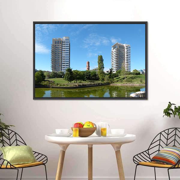 Catalonia Business District Under Blue Sky Panoramic Canvas Wall Art-1 Piece-36" x 12"-Tiaracle