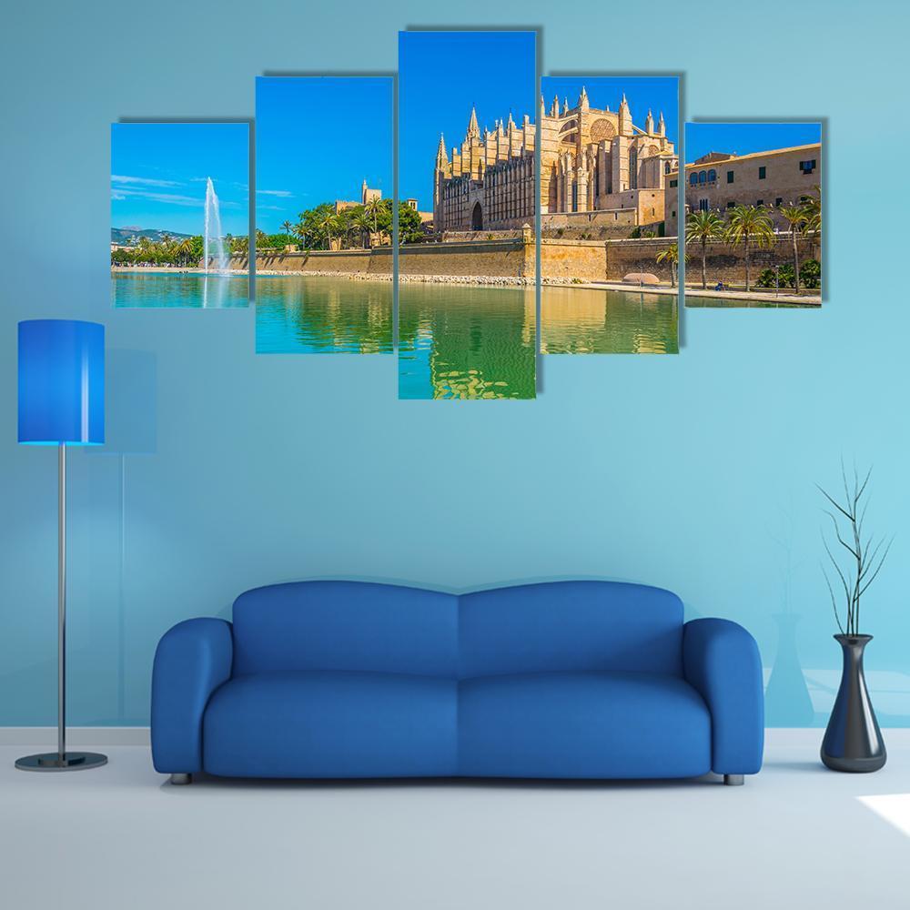 Catedral de Mallorca Spain Canvas Wall Art-5 Star-Gallery Wrap-62" x 32"-Tiaracle