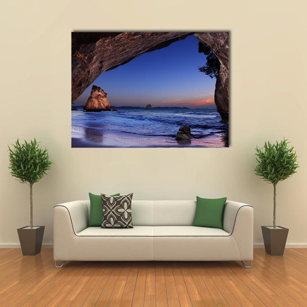 Cathedral Cove At Sunrise Canvas Wall Art-4 Horizontal-Gallery Wrap-34" x 24"-Tiaracle