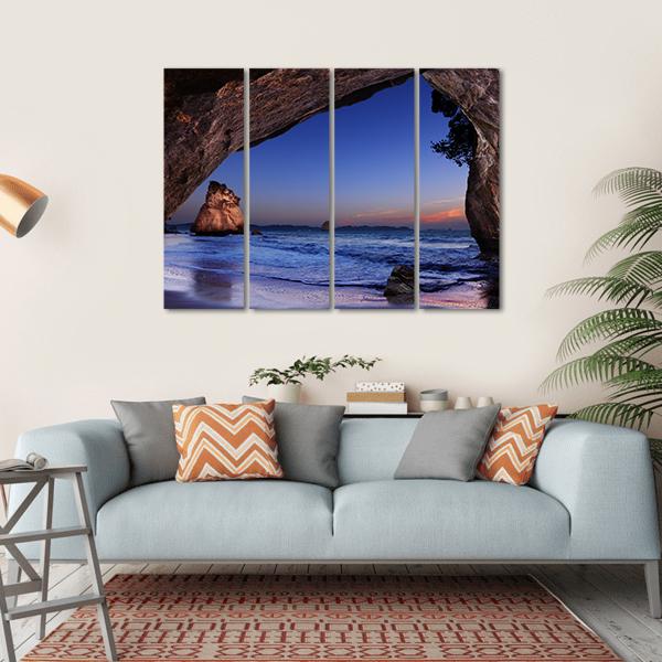 Cathedral Cove At Sunrise Canvas Wall Art-4 Horizontal-Gallery Wrap-34" x 24"-Tiaracle