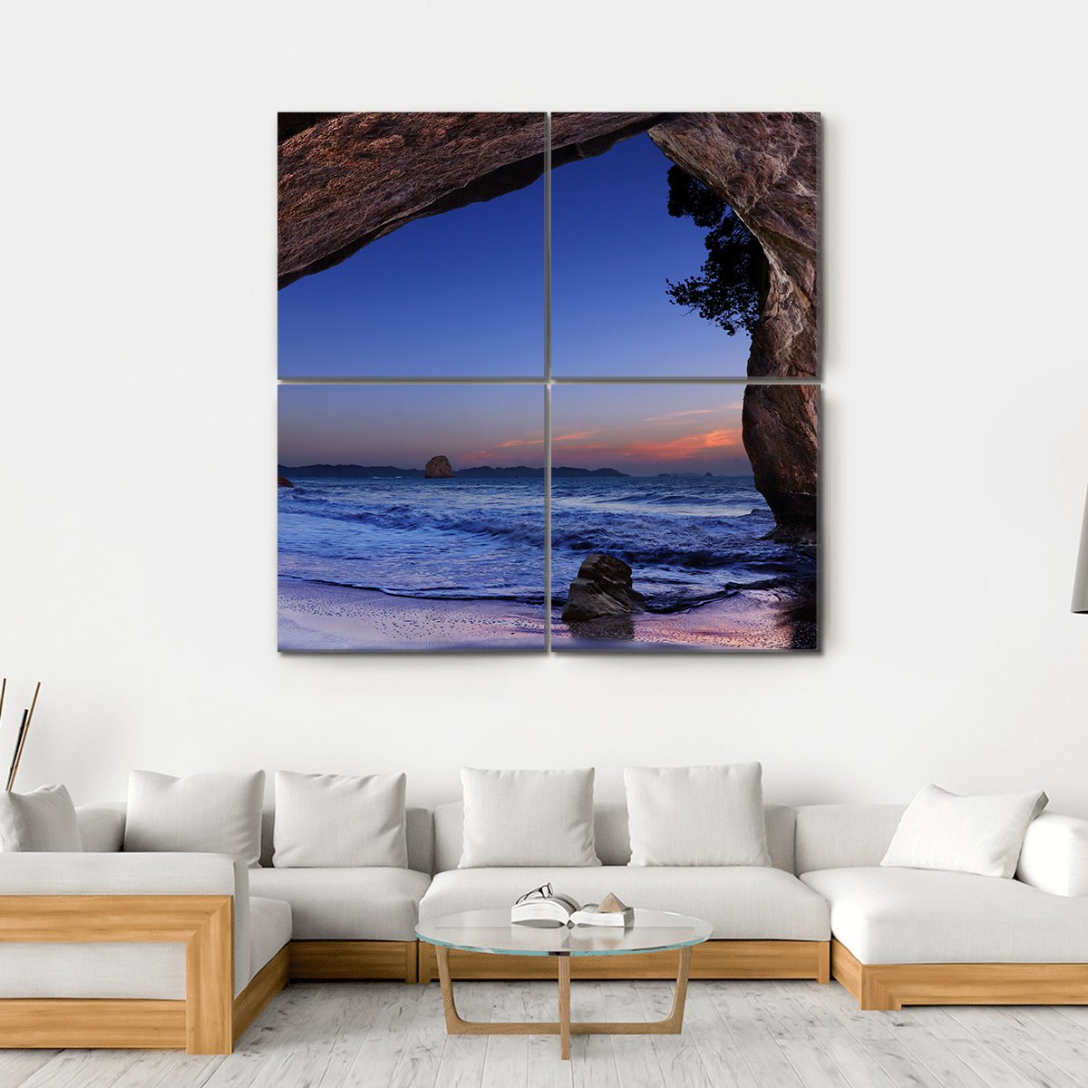 Cathedral Cove At Sunrise Canvas Wall Art-4 Square-Gallery Wrap-17" x 17"-Tiaracle