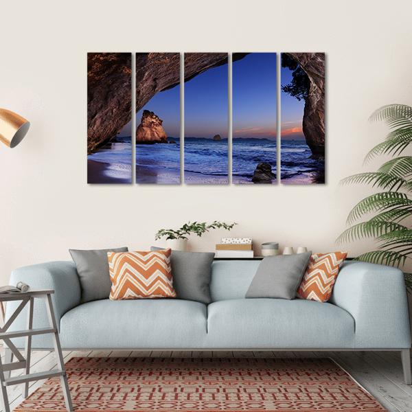 Cathedral Cove At Sunrise Canvas Wall Art-5 Horizontal-Gallery Wrap-22" x 12"-Tiaracle