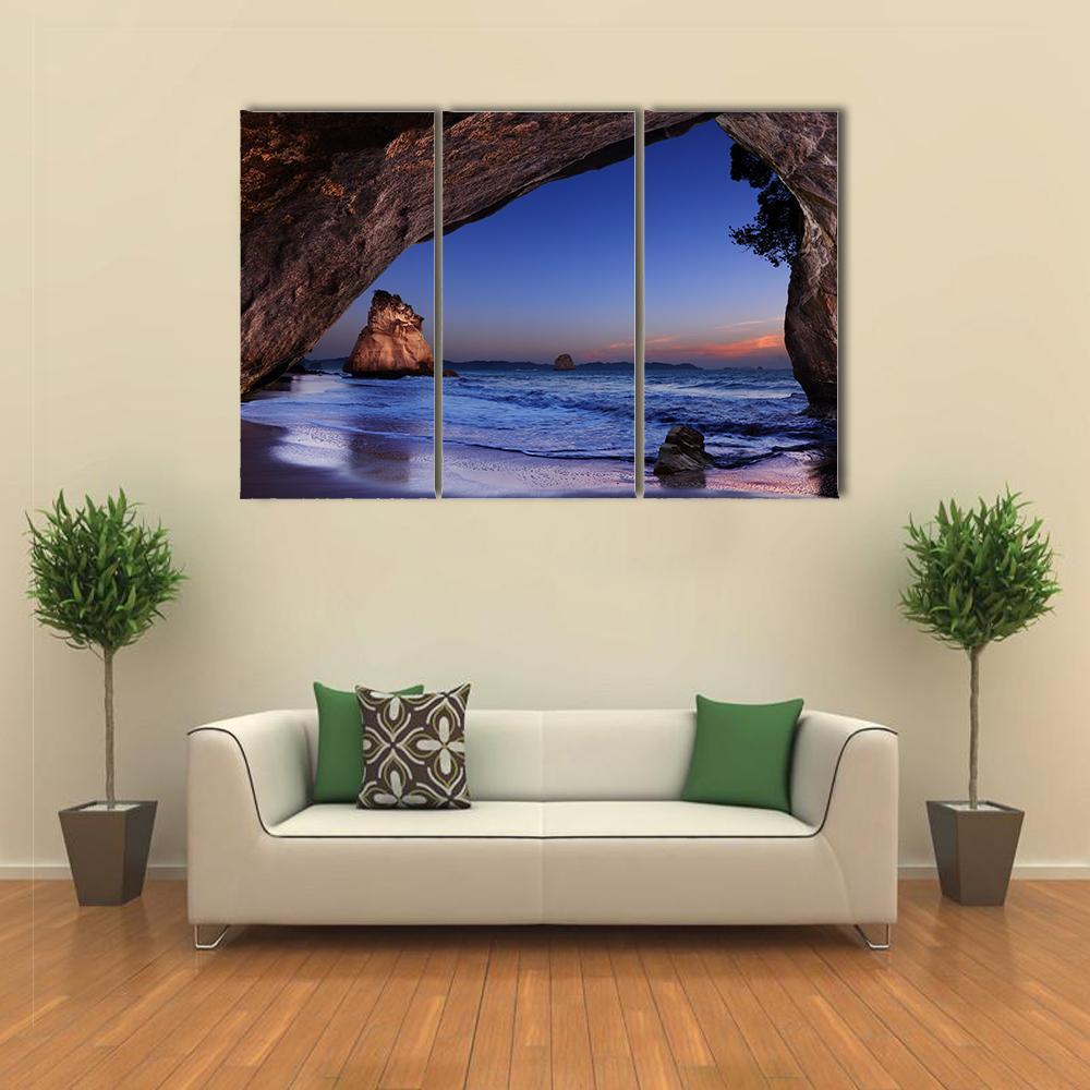 Cathedral Cove At Sunrise Canvas Wall Art-3 Horizontal-Gallery Wrap-37" x 24"-Tiaracle