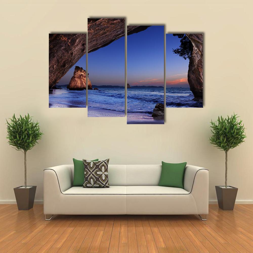 Cathedral Cove At Sunrise Canvas Wall Art-4 Pop-Gallery Wrap-50" x 32"-Tiaracle