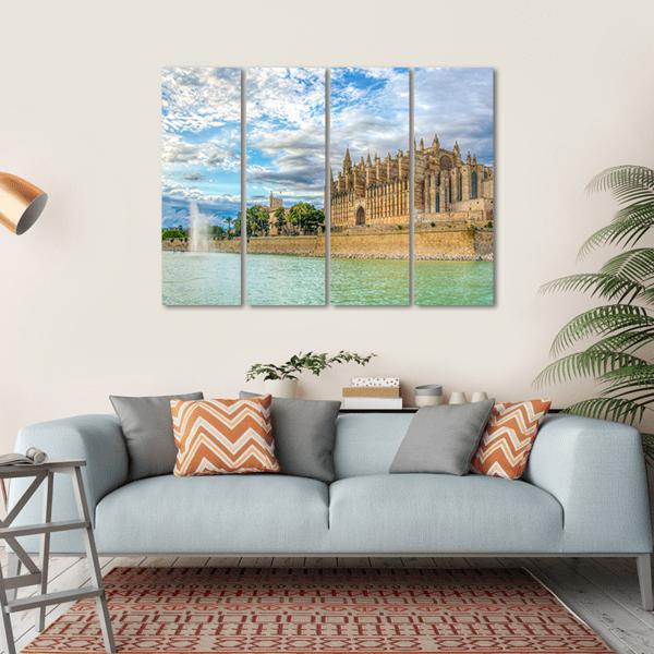 Cathedral De Mallorca Canvas Wall Art-4 Horizontal-Gallery Wrap-34" x 24"-Tiaracle
