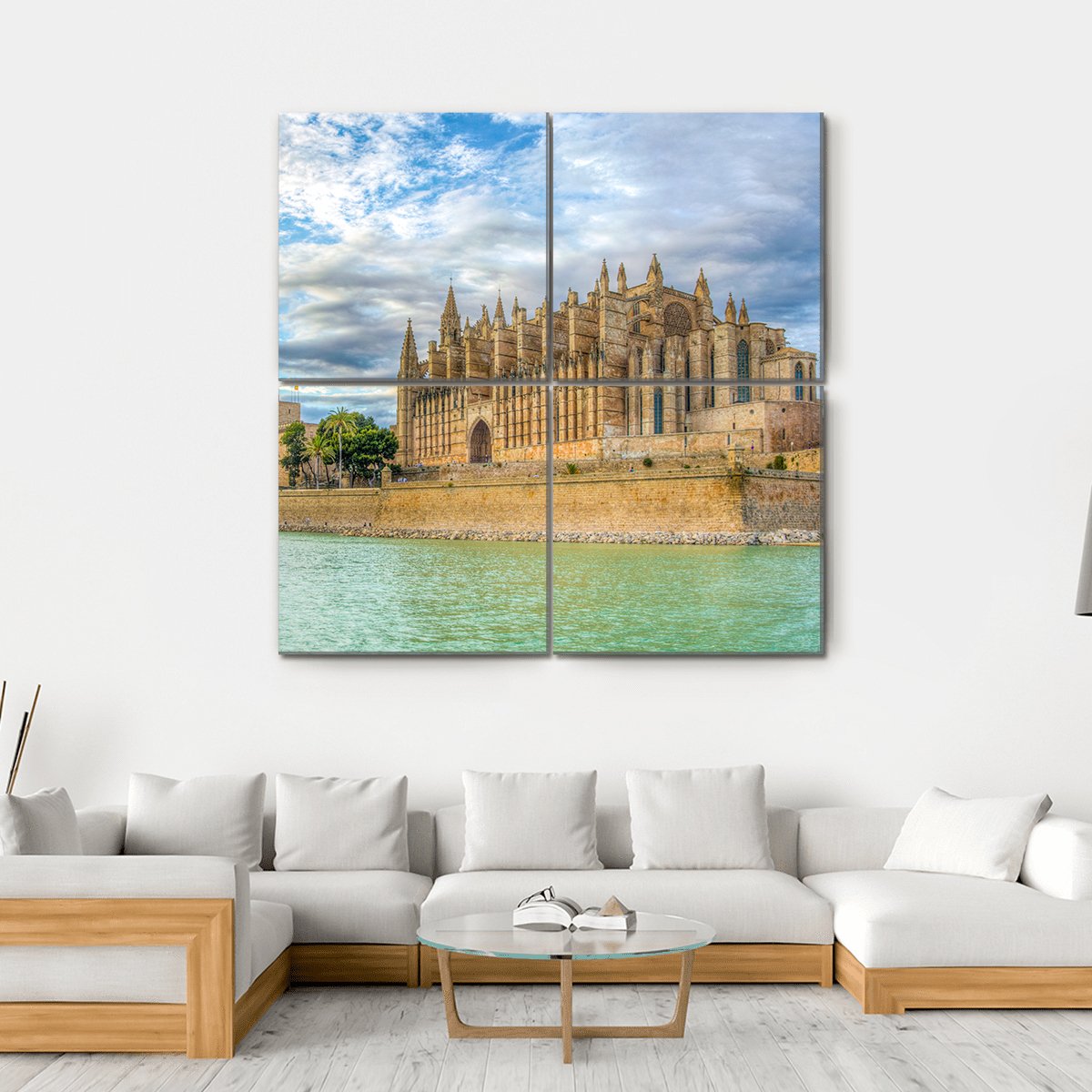 Cathedral De Mallorca Canvas Wall Art-4 Square-Gallery Wrap-17" x 17"-Tiaracle