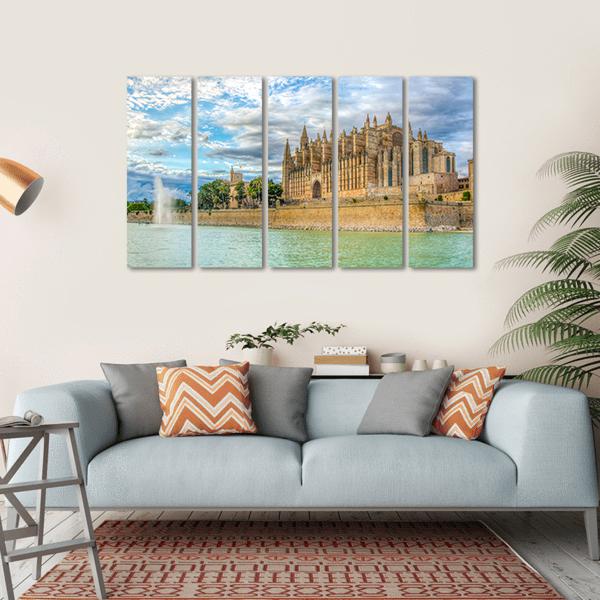 Cathedral De Mallorca Canvas Wall Art-5 Horizontal-Gallery Wrap-22" x 12"-Tiaracle