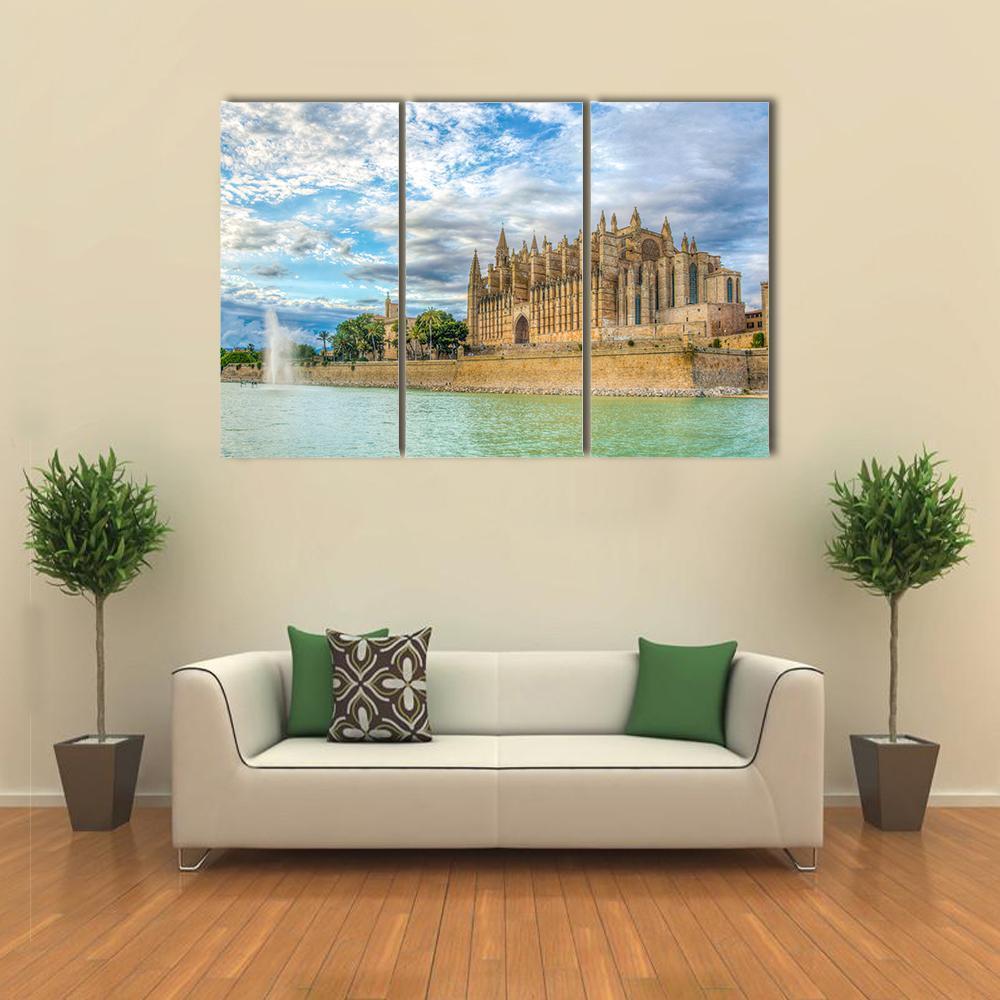 Cathedral De Mallorca Canvas Wall Art-3 Horizontal-Gallery Wrap-37" x 24"-Tiaracle
