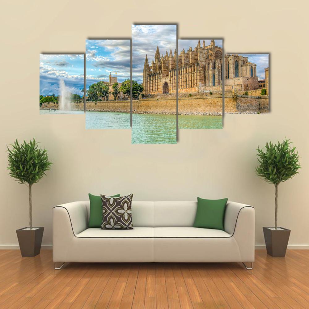 Cathedral De Mallorca Canvas Wall Art-5 Star-Gallery Wrap-62" x 32"-Tiaracle