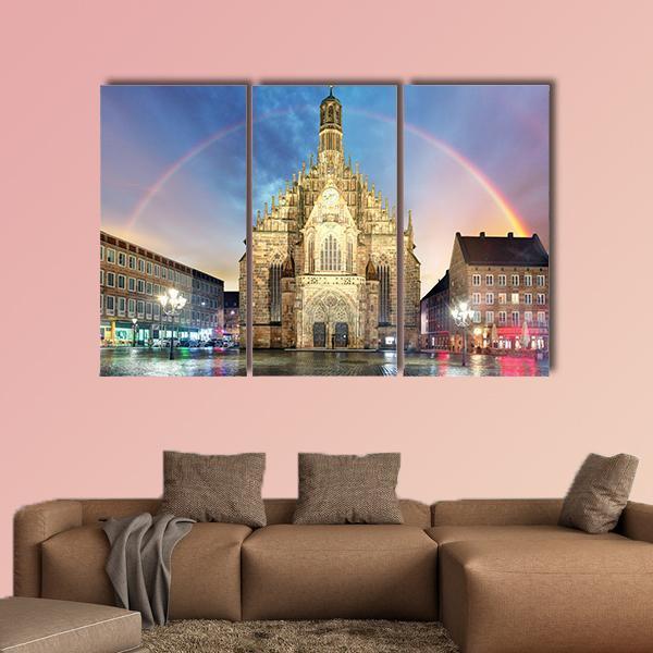 Frauenkirche Church With Rainbow Canvas Wall Art-3 Horizontal-Gallery Wrap-25" x 16"-Tiaracle