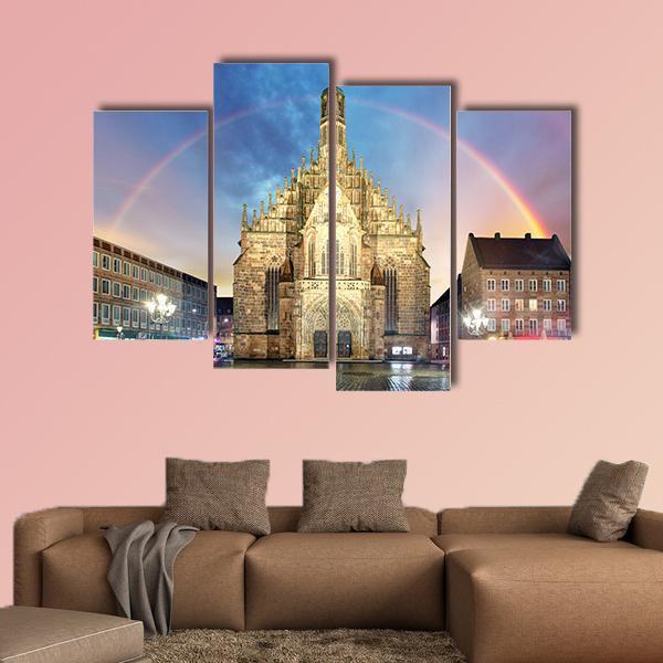 Frauenkirche Church With Rainbow Canvas Wall Art-4 Pop-Gallery Wrap-50" x 32"-Tiaracle