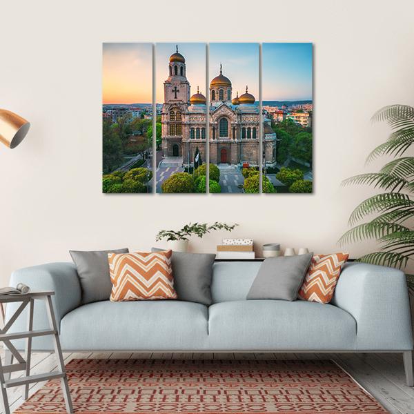 Cathedral In Varna Canvas Wall Art-4 Horizontal-Gallery Wrap-34" x 24"-Tiaracle