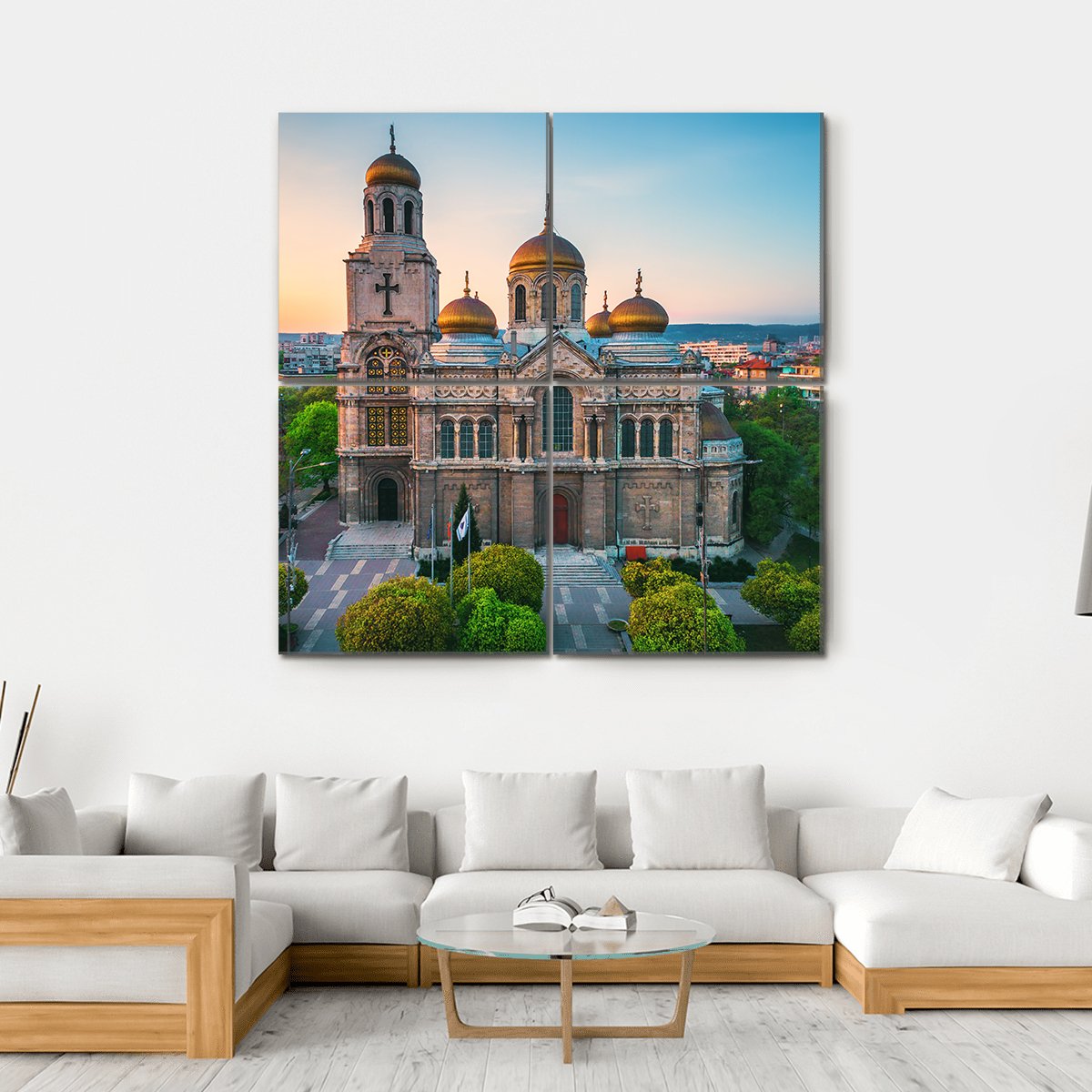 Cathedral In Varna Canvas Wall Art-4 Square-Gallery Wrap-17" x 17"-Tiaracle