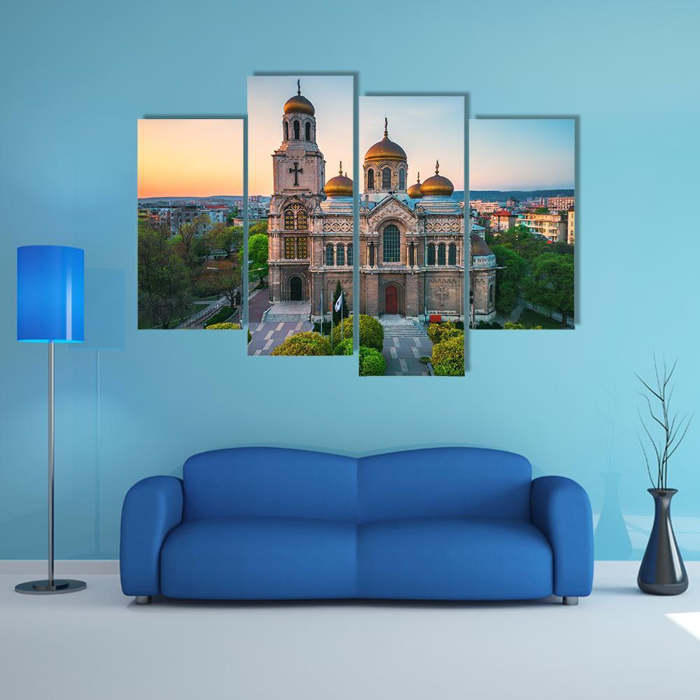 Cathedral In Varna Canvas Wall Art-4 Pop-Gallery Wrap-50" x 32"-Tiaracle