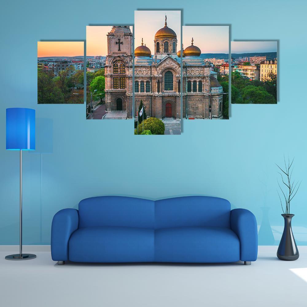 Cathedral In Varna Canvas Wall Art-4 Pop-Gallery Wrap-50" x 32"-Tiaracle