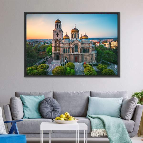 Cathedral In Varna Canvas Wall Art-1 Piece-Floating Frame-24&quot; x 16&quot;-Tiaracle