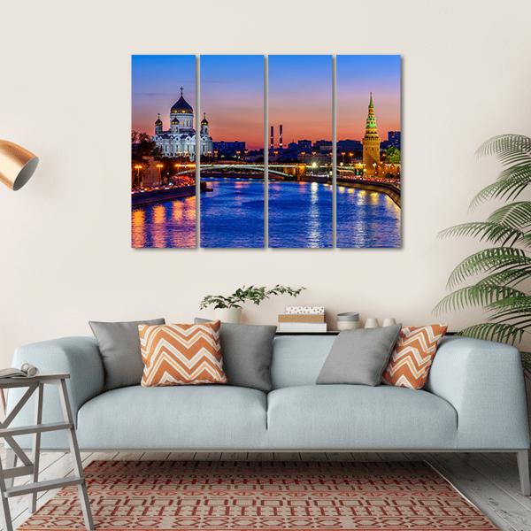 Cathedral Near Moscow River Canvas Wall Art-4 Horizontal-Gallery Wrap-34" x 24"-Tiaracle